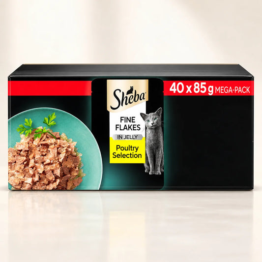 Sheba Fine Flakes in Jelly Poultry Collection 40 x 85g mega-pack box