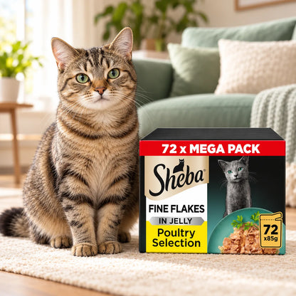 Sheba Fine Flakes Poultry Collection in Jelly Wet Cat Food 72 x 85g - photo 3