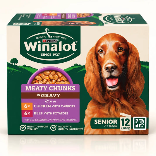 Winalot Meaty Chunks Senior wet dog food pouches 12 x 100g box